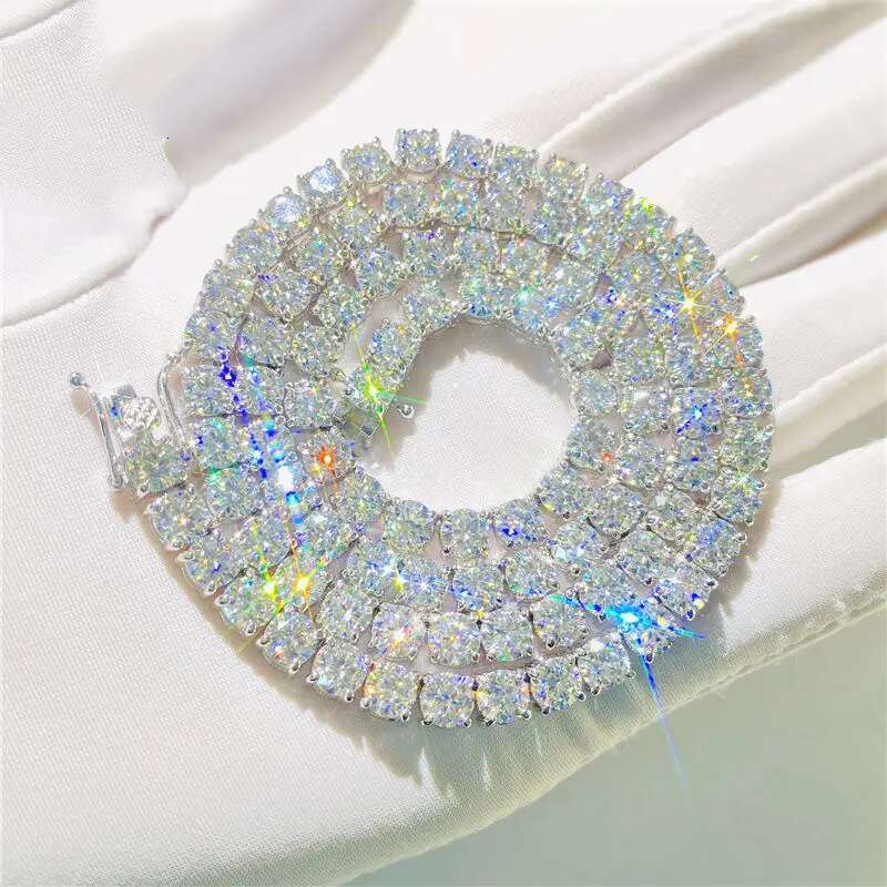 Fine Jewelry 3mm 4mm 5mm 925 Sterling Silver Vvs Moissanite Tennis Chain Iced Out Diamond Tennis Chain Necklace For Men Women