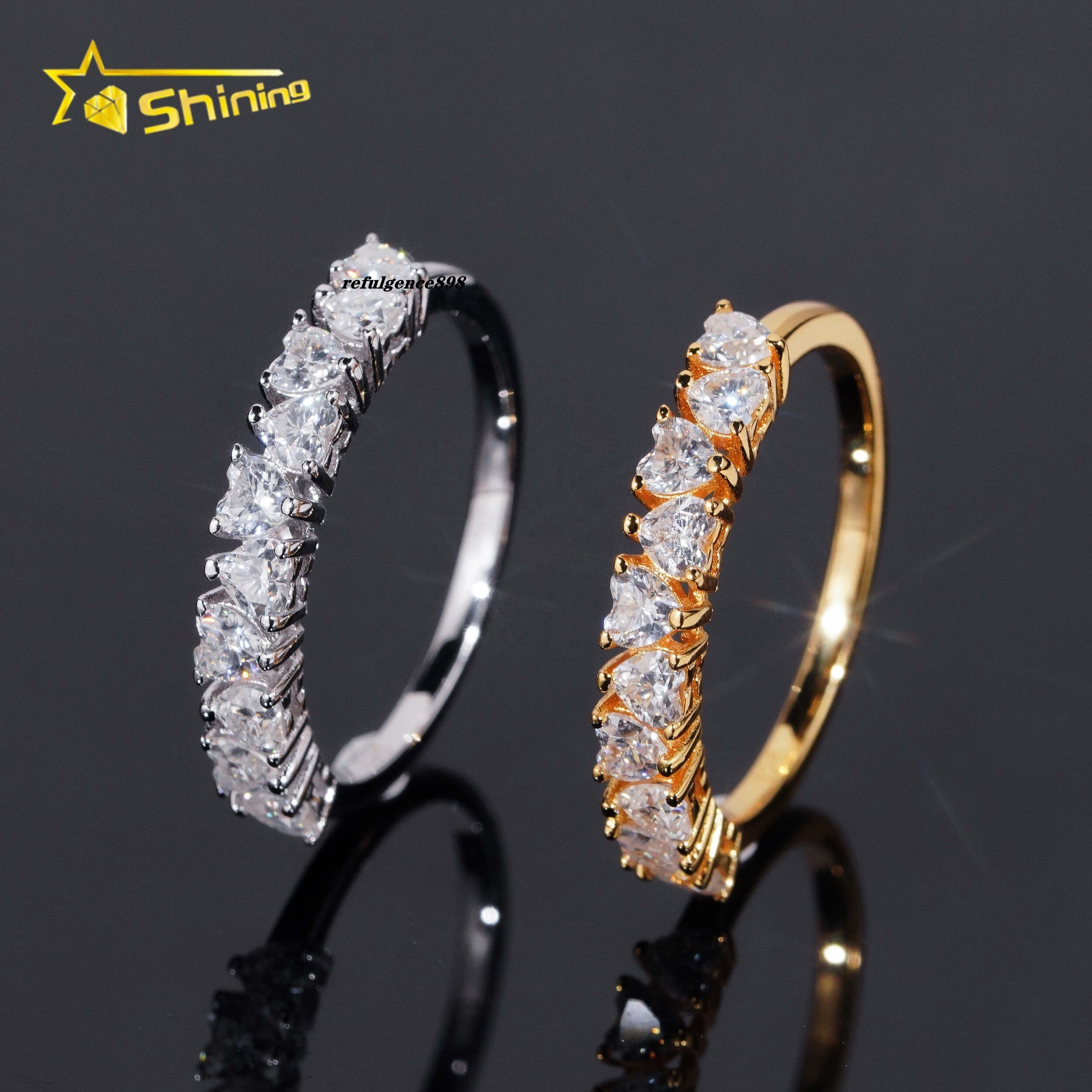 Fine Jewelry Pass Diamond Tester Heart 3*3mm 925 Silver Moissanite Women Half Eternity Rings