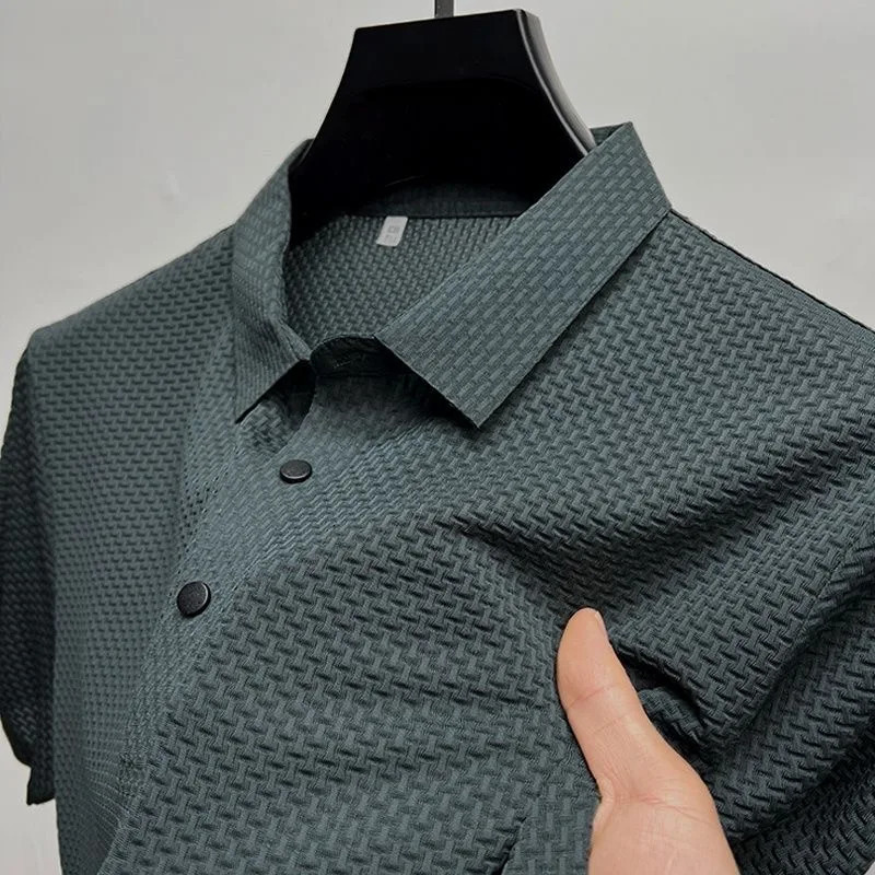 Fashionable highend mens short sleeved highquality ice silk polo shirt comfortable and breathable summer casual Tshirt 250327