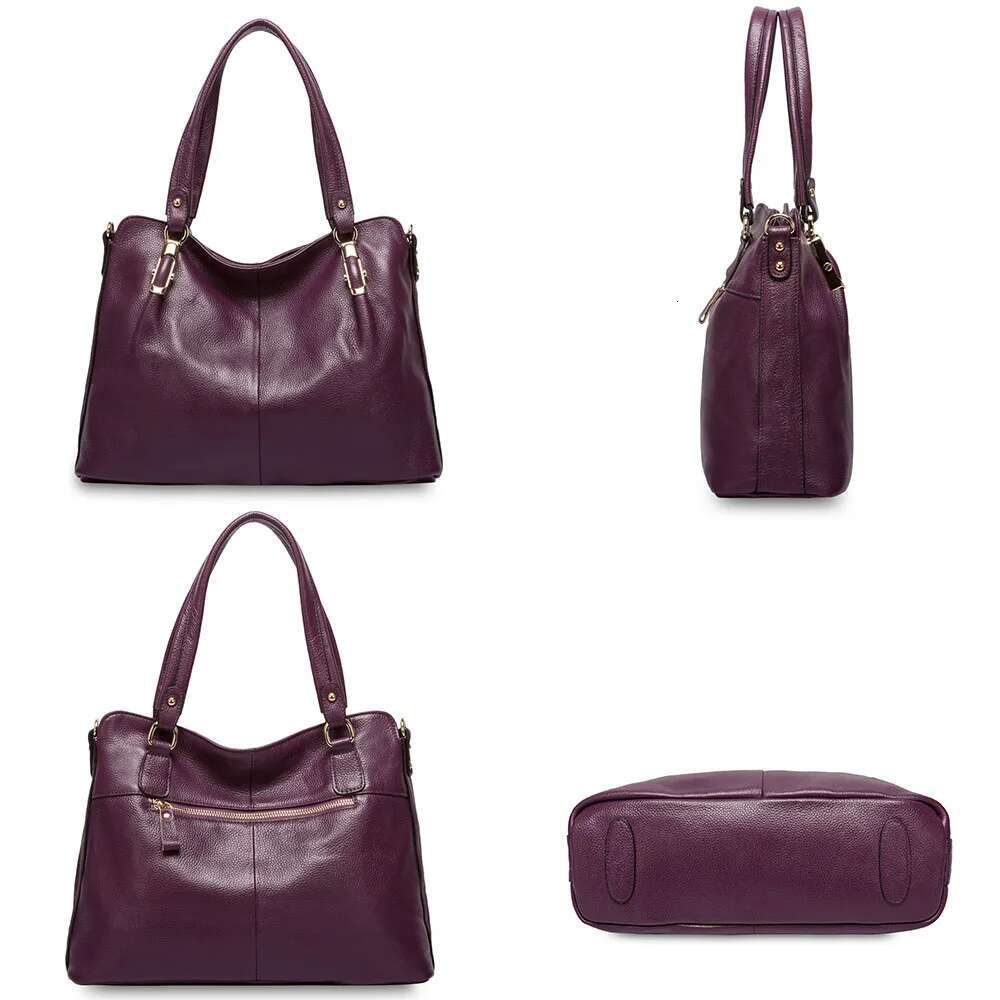 Zency 100% Genuine Leather Handbag Purple Women Shoulder Bag Fashion Tote Hobos Purse Charm Lady Crossbody Messenger Bags