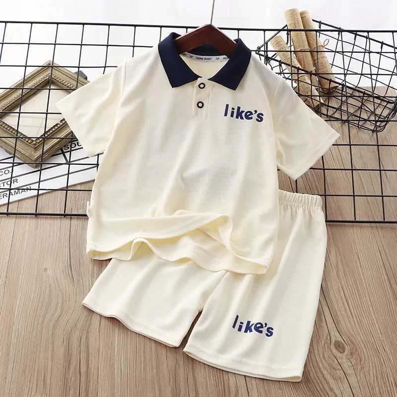 Summer boys clothing set childrens collar T-shirt and shorts 2-piece set youth letter short sleeved topT250327