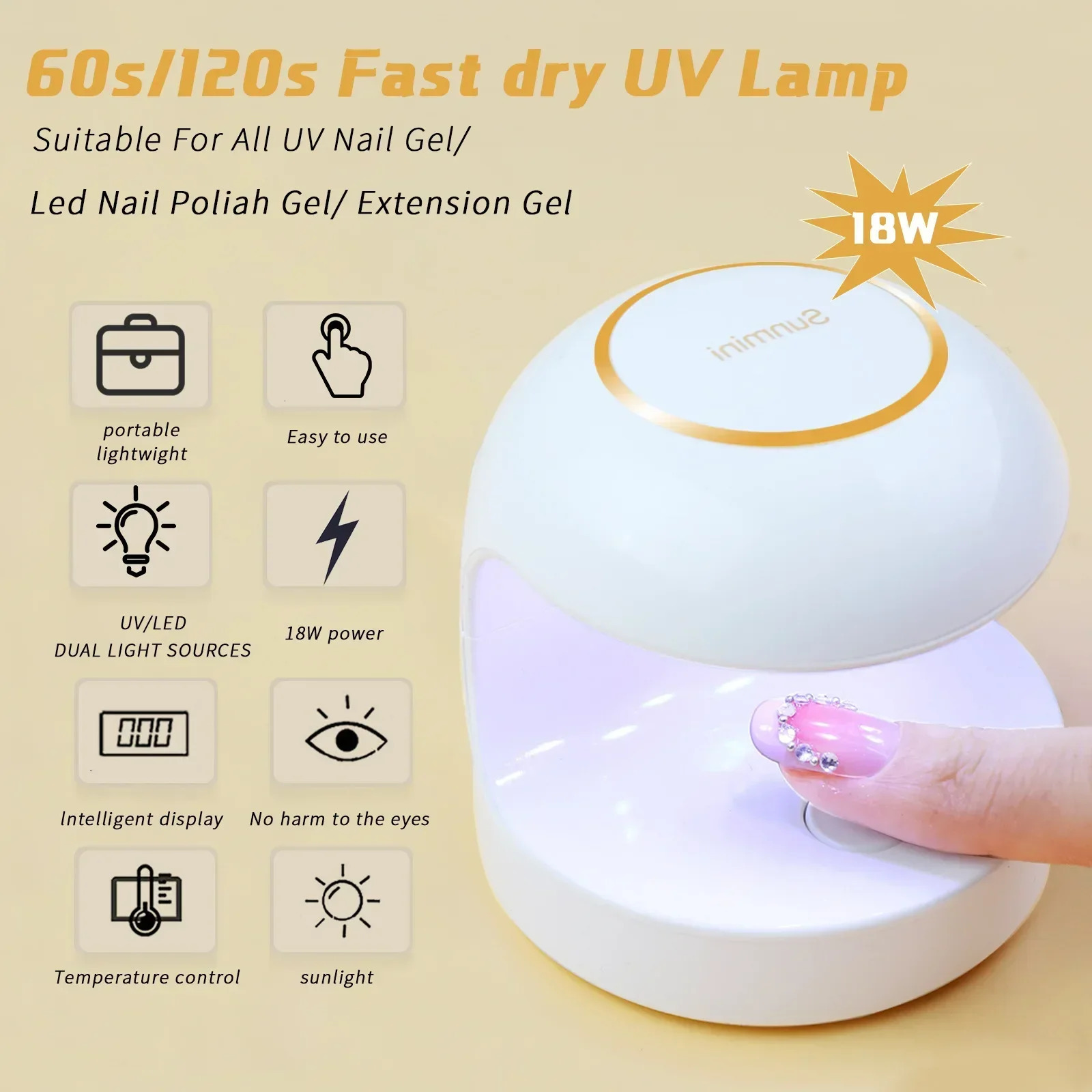 18W nail dryer mini USB UV LED light art white egg shaped n 120S gel polishing tool fast drying curing 250325