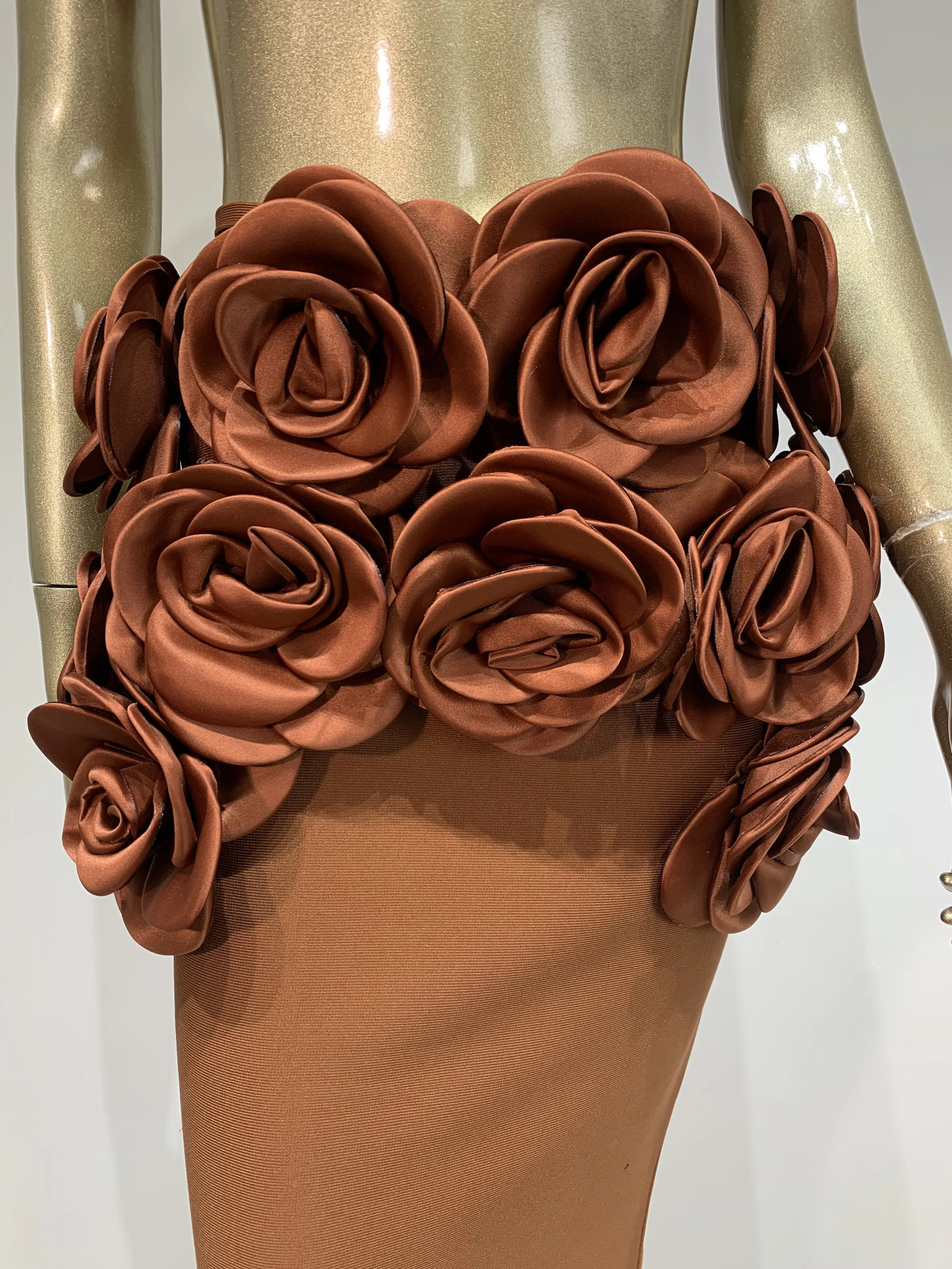 Womens Celebrity Sexy Backless Strapless Flower Brown Maxi Long Bandaged Ski Set Knitted Elegant Nightclub Party Clothing 250326