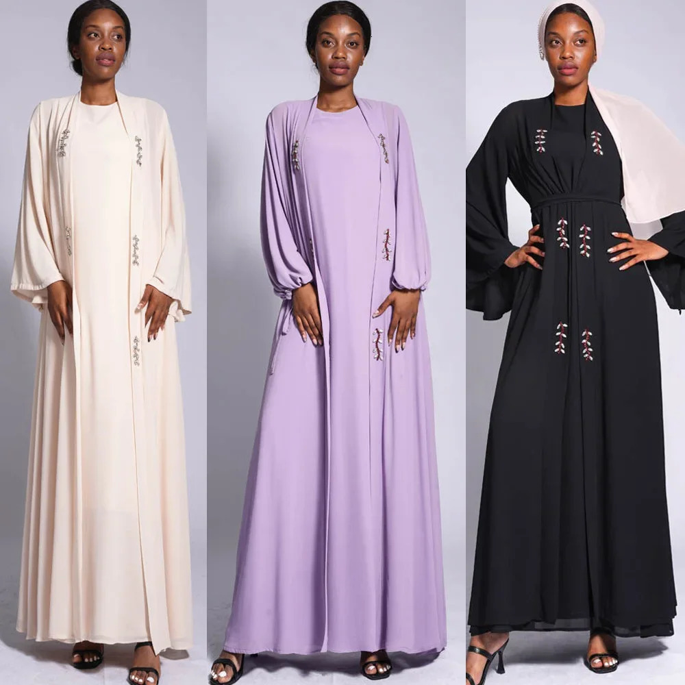 y Diamond Women Muslim Open Abayas Cardigan Maxi Dress Chiffon Fashion Summer Dubai Kimono Gown Arab Islamic 250326