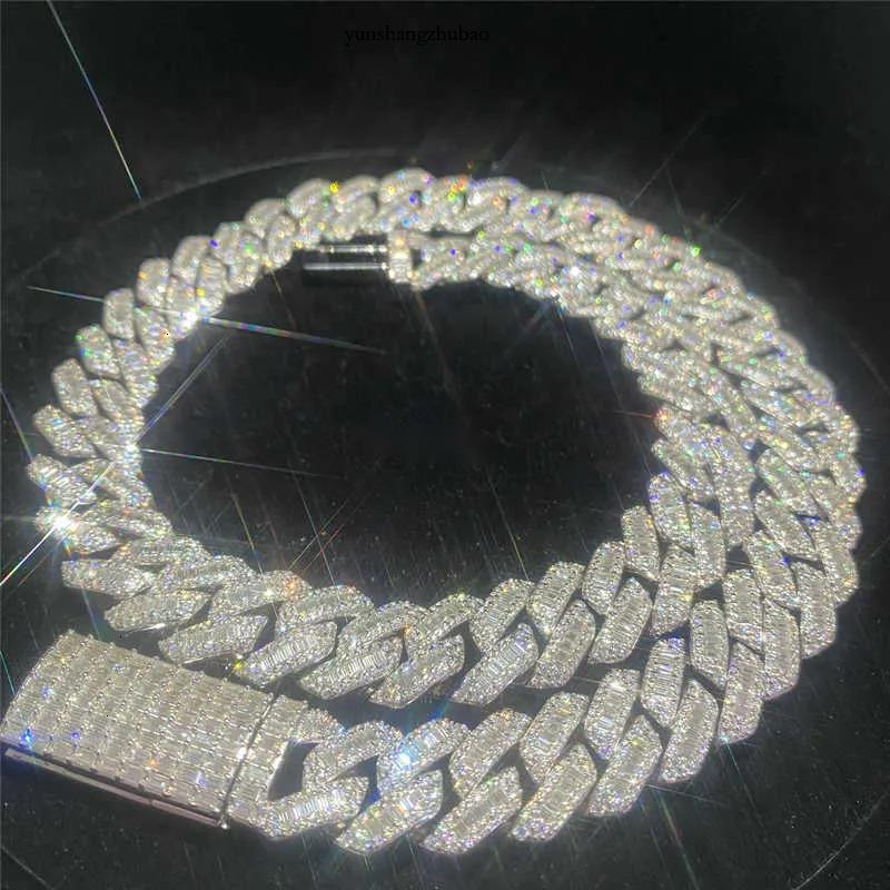 15mm Fine Hip Hop Jewelry Dia Men Necklace Sterg Sier Fully VVS Moissanite Baguette Cuban k Chain