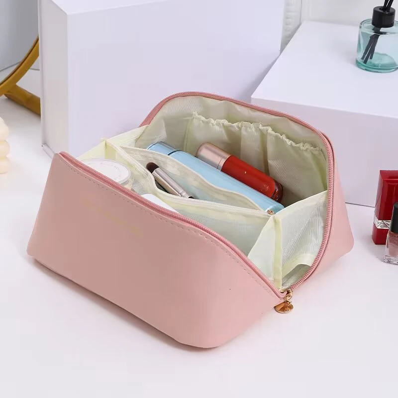 Pu Fashion Womens Pillow Makeup Bag Large Capacity Travel Organizer Portable Handbag Square Washing Storage 250326