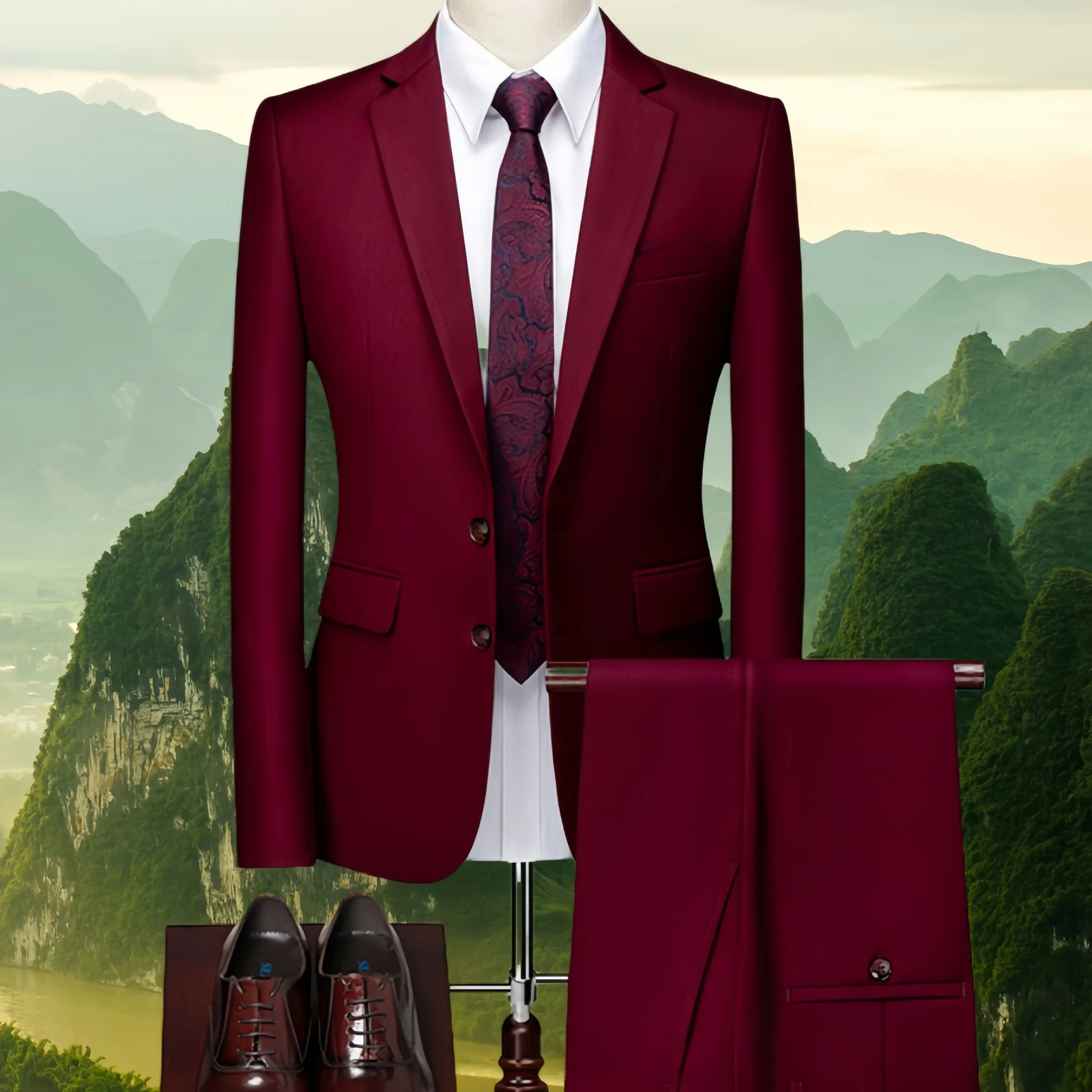 MensSlim Set 2piece JacketPants Breathable Groom Attic Free Tie Men Party Dance Ropa Hombre 250326