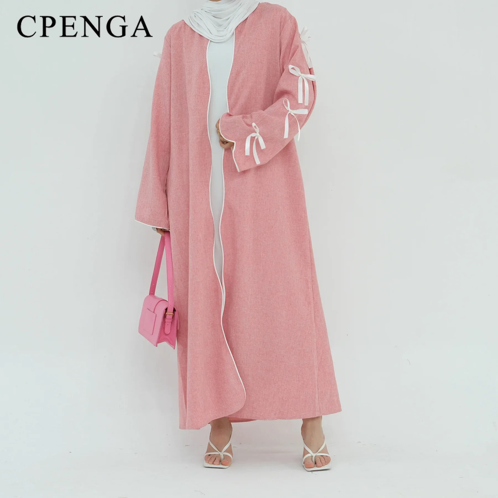 Bow public kimono Abaya Dubai y Saudi women Muslim humble cardigan wool sweater Caftan Marocain Musulmane 250326