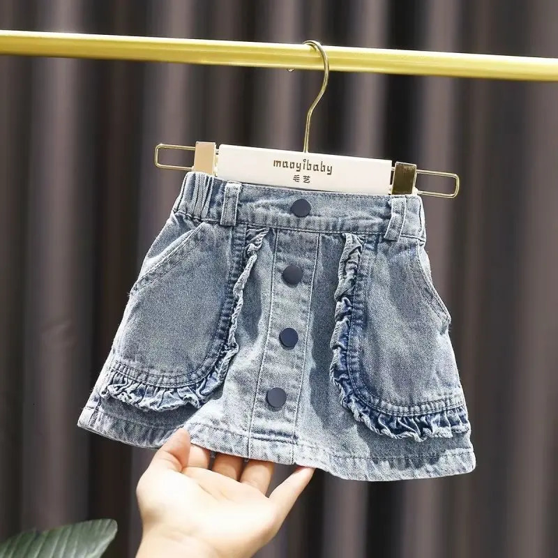 Baby Girl Casual Jean Pleated Skirts Summer Infant Toddler Child Denim Skirt Spring Baby Clothes 2 4 6 7 T 250326
