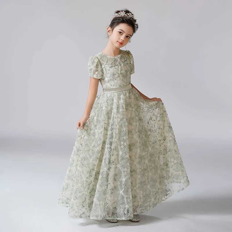 Dideyttl customizes dresses for girls with rhinestones flower buds silk flowers girls dresses puffs sleeves childrens birthdays formal princess dresse