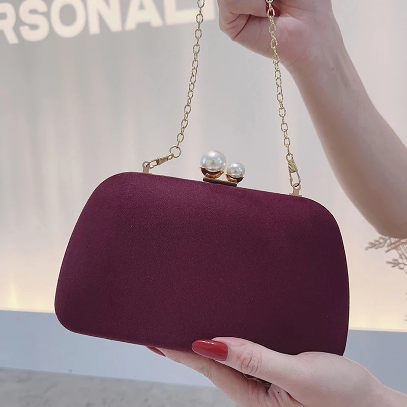 Burgundy womens retro evening bag highend fashion wedding party metal chain buckle leaf bead handbag 250326
