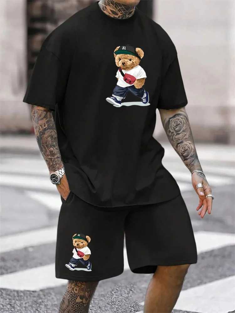 3d Bear Print Mens T-shirt Sportswear Mens Street Fashion Clothing Mens Short-sleeved Shorts Summer Beachwear Two-piece SetXJ250326
