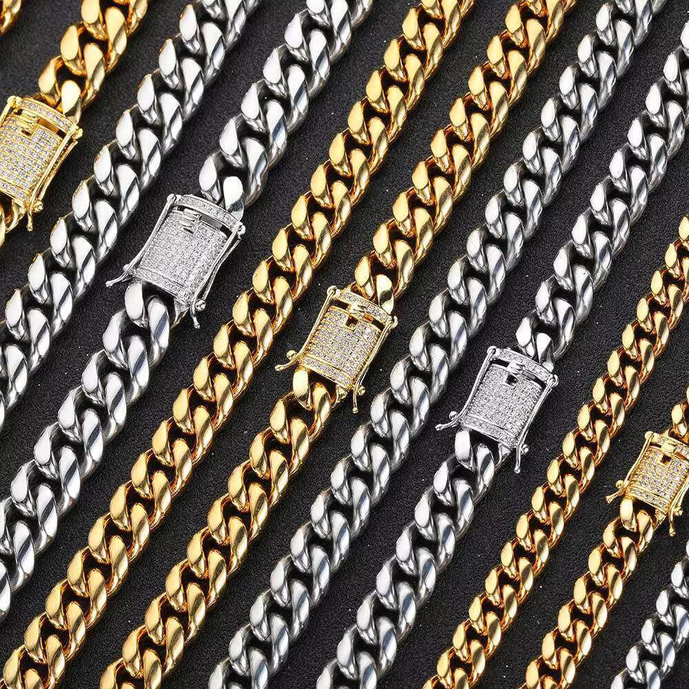 Hip Hop Fashion Jewelry Fine Polished Stainless Steel Chain 18K Gold Plated Customized Logo Men's Cuban Link Chain Necklace