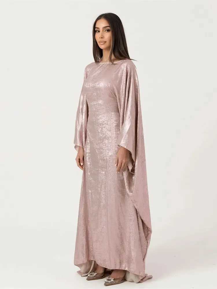 Batwing Butterfly Satin Khimar Abaya Dubai Luxury Muslim Maxi Dress Kaftan Abayas For Women Ka Caftan Robe Femme Vestidos X2505141