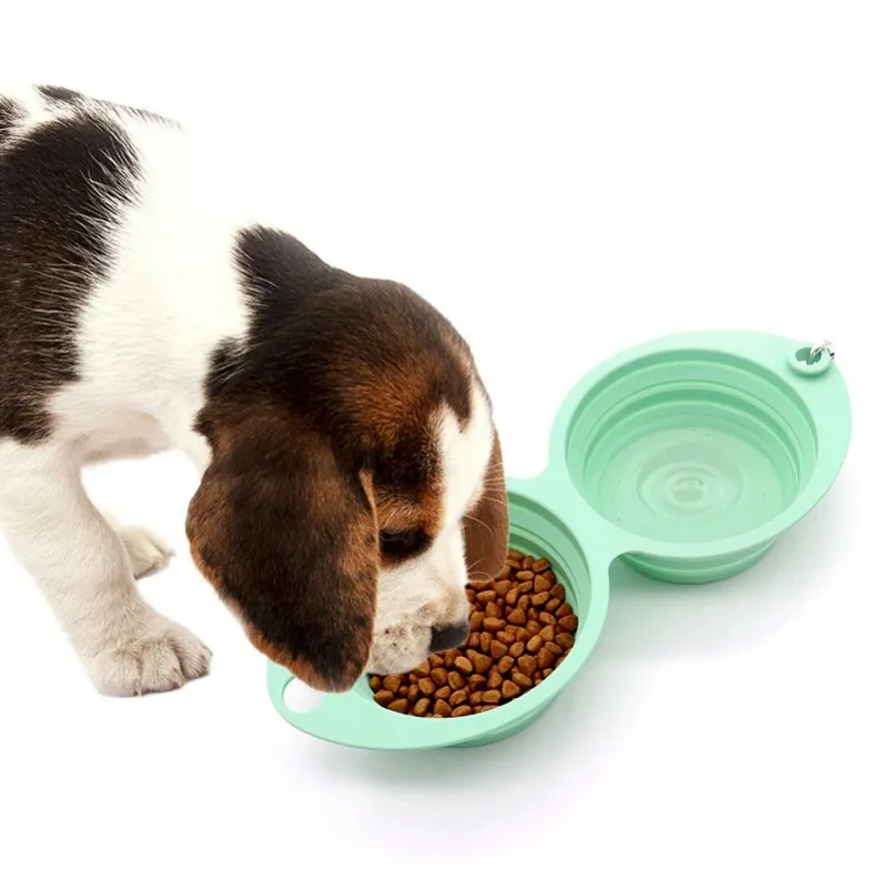 Foldable Dog Bowl Silicone Double Bowl Collapsible Dog Food Bowl Water Outdoor Pet Travel Drinking Bowl for Dogs Feeder