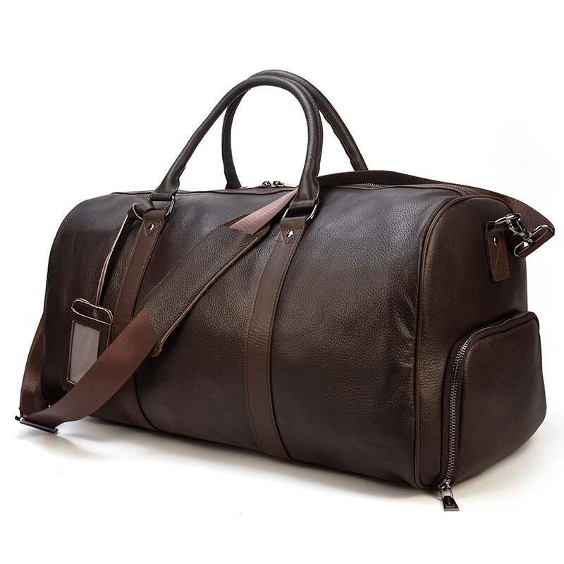 Genuine Men Women Cow Leather Carry On Lage Travel Shoulder Male Female Weekend Duffle Bag