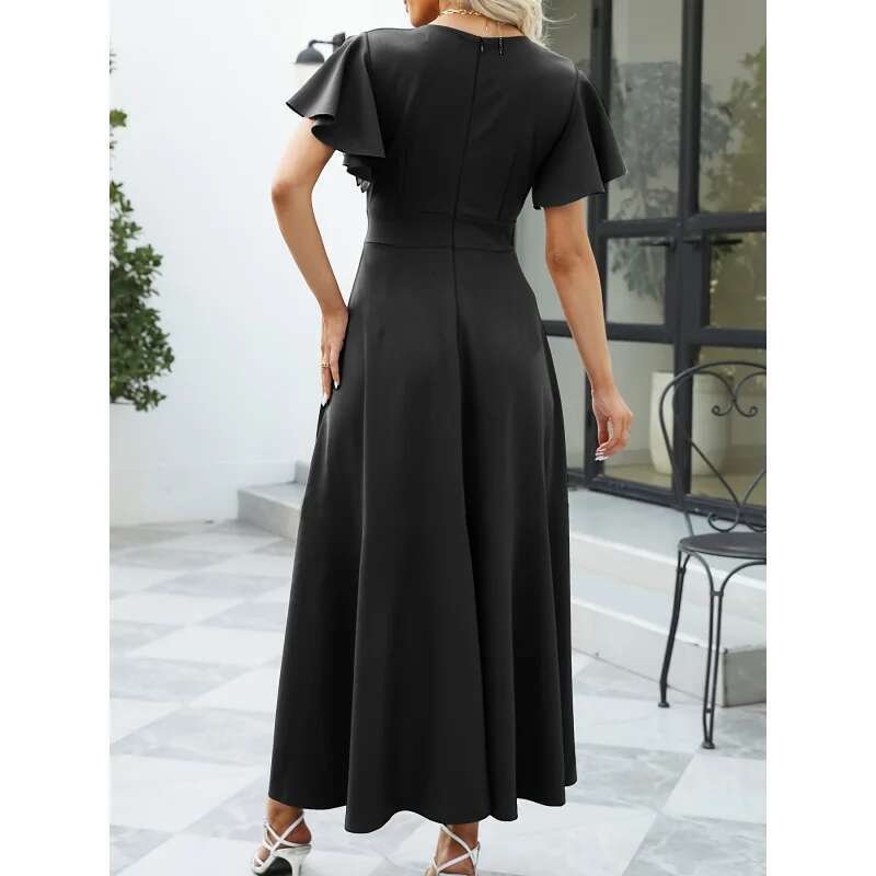 Dongdumaoyi Effen Kleur Jurk Met Superpliehals Elegante Ruche Mouw Tulp Zoom Zwierige Voor Lente En Zomer Dameskleding WD
