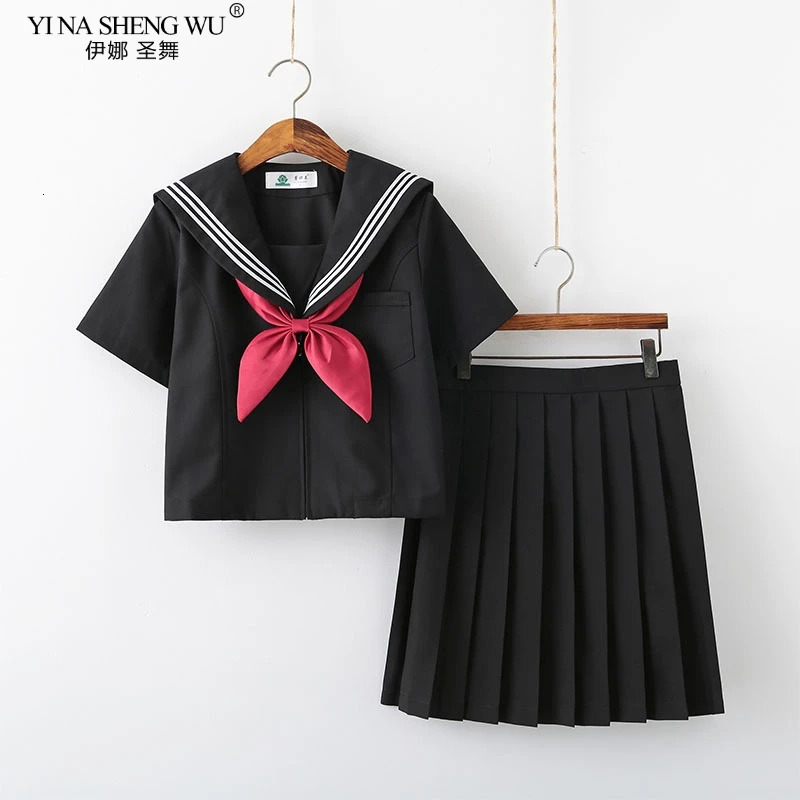 Black and white JK summer short sleevedlong sleeved Japanese school uniform girl sailor suit pleated skiing COS clothing 250326