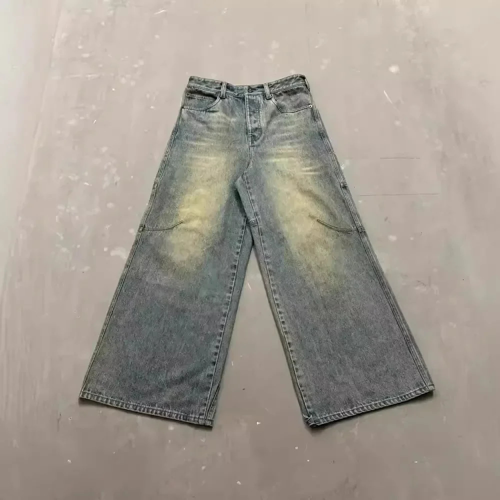 Vintage Y2K Straight-Leg Denim Pants Mens Casual Bell Bottoms Loose Fit Cross-Border Washing Black Jeans For Streetwear 250317