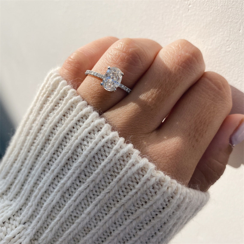 Jewelry 18K White Solid Gold 1.0 Carat Oval Shape Hiden Halo Half Set Ring IGI Lab Grown Diamond Engagement Gold Ring For Women