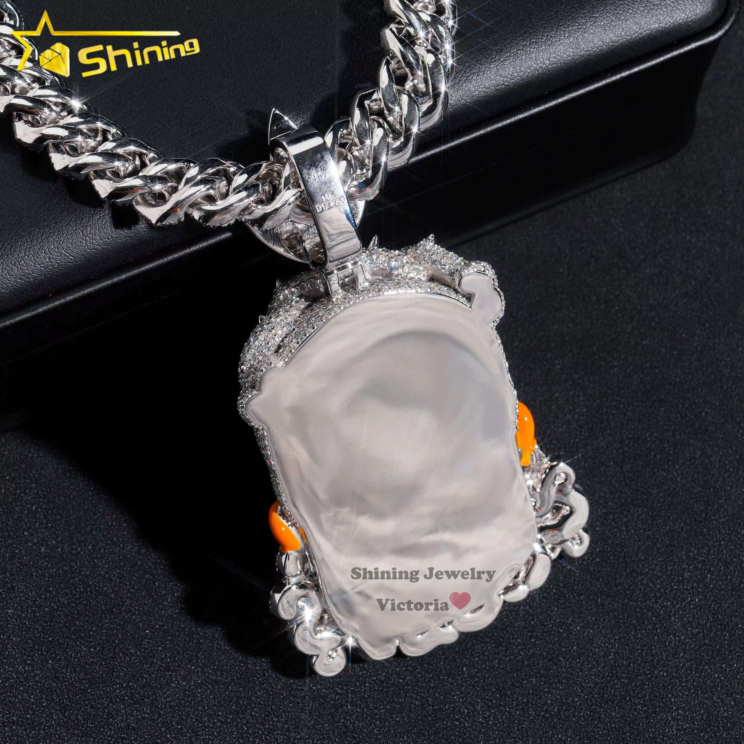 New Arrival Custom Design 3 Moissanite Diamond Funny Ghost Enamel Pendant 925 Silver VVS Moissanite Pendant