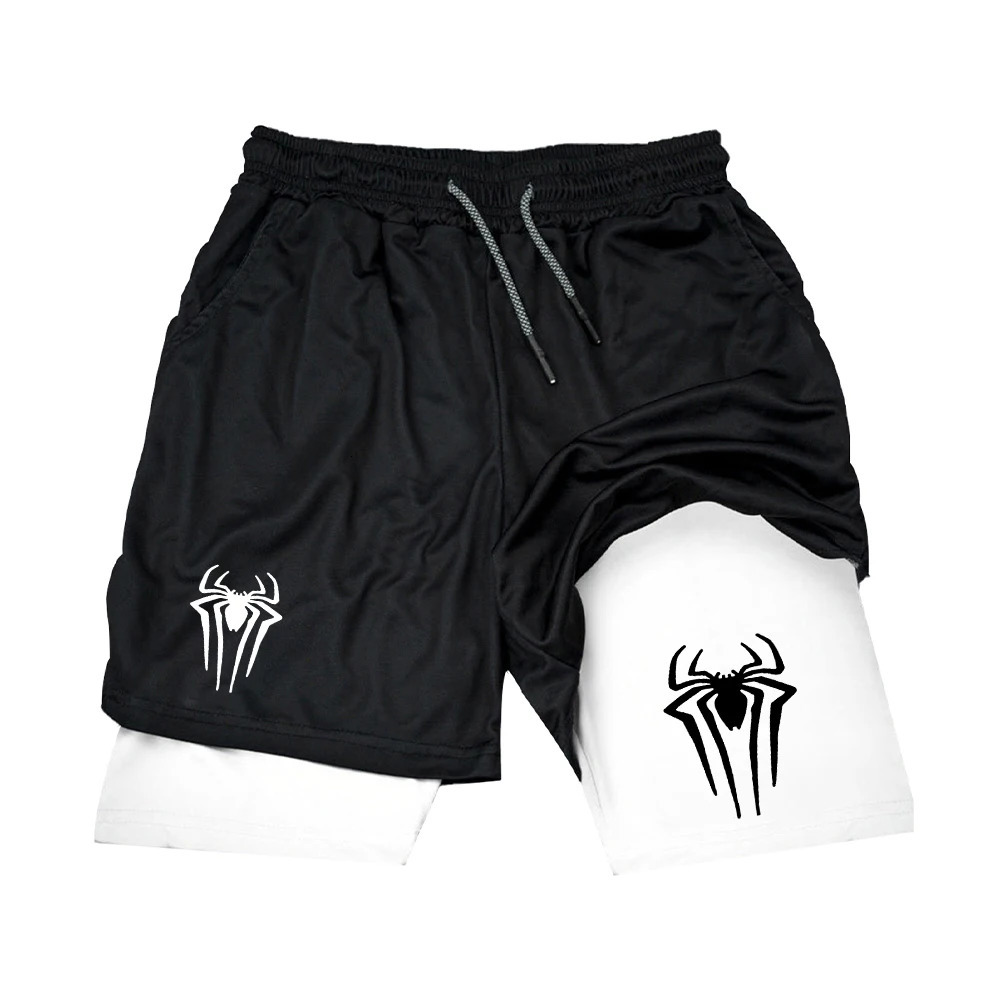 Y2K Performance Shorts Mens Spider Printed Gym Casual Sports Compression Running Web 2in1 250326