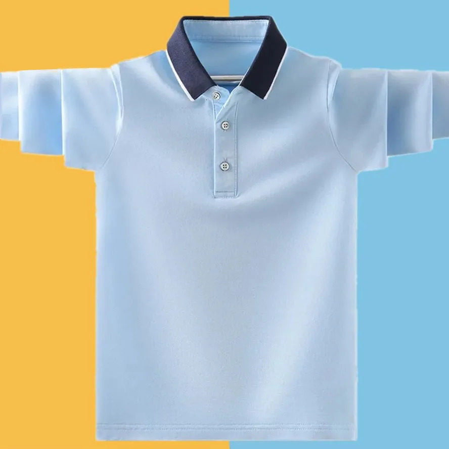 Kids School Uniform Polo Shirt Spring Autumn Childrens Casual Turn Collar Long Sleeve Tops For Teenager Boys 4-15 Years Clothes 250326