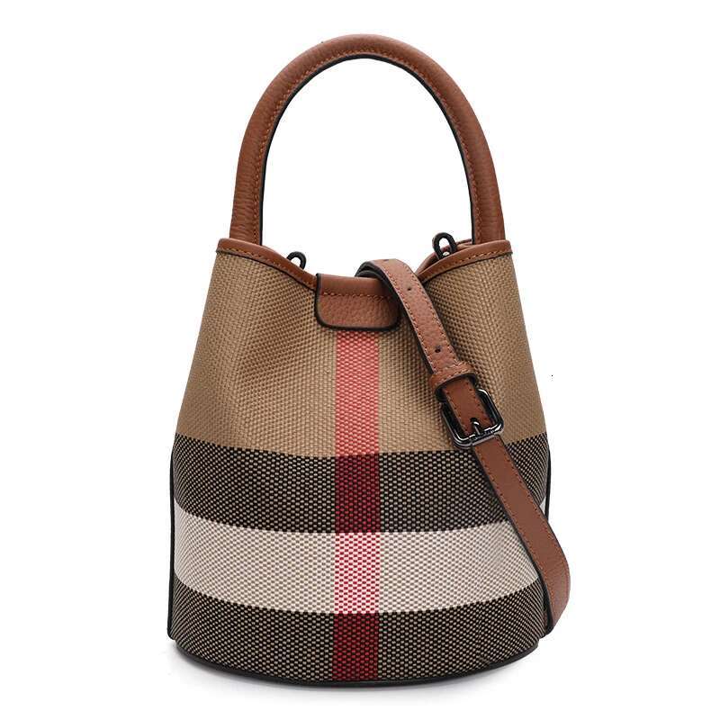 Aidrani New Plaid Women's Handbag, Made Of Canvas Cowhide Material, Caramel Colored Bucket Bag