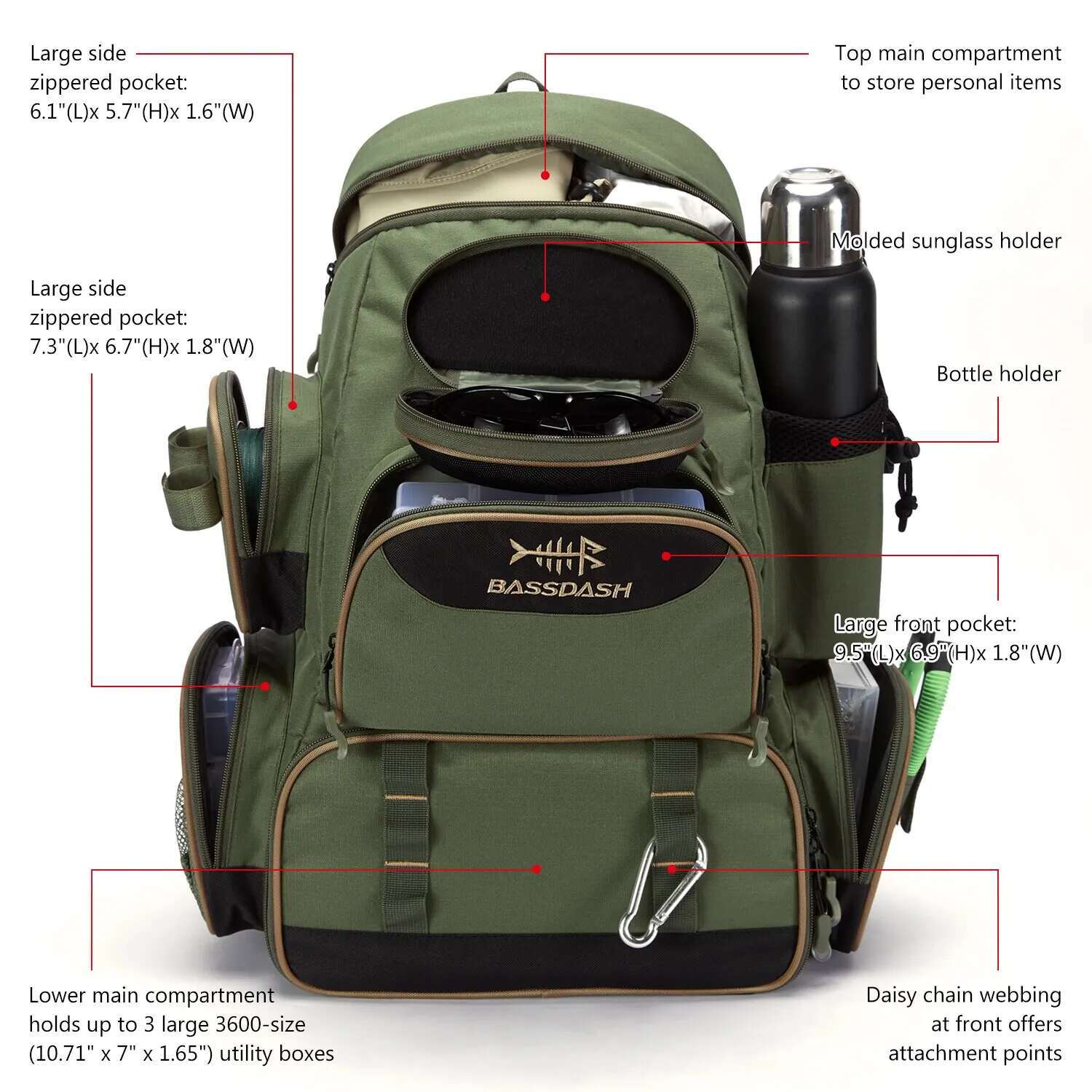 Bassdash Fishing Bag Backpack Lightweight Tactical Tackle Box Multifunctional