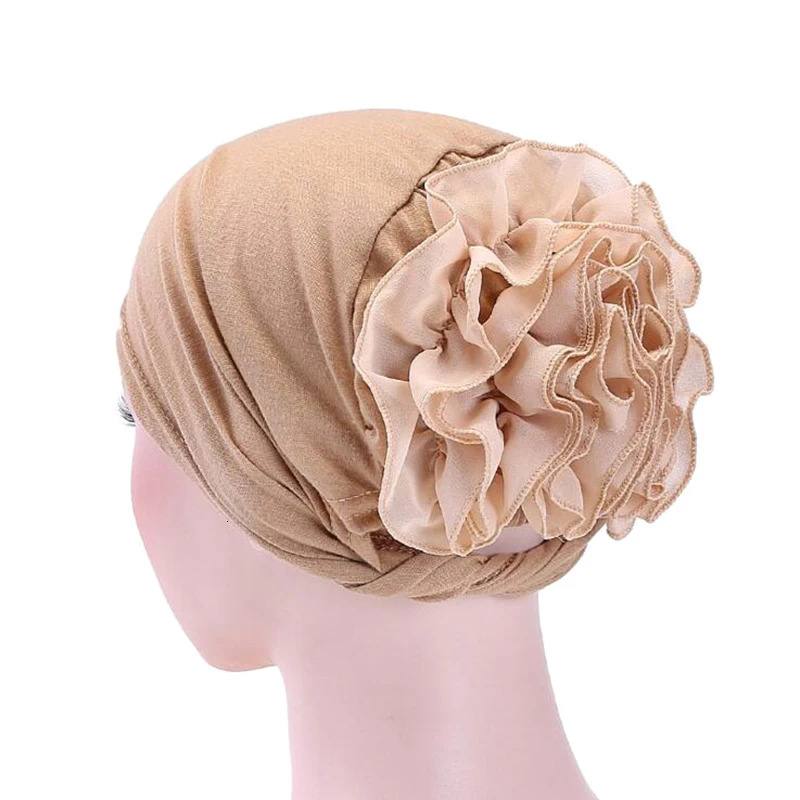 1 piece of womens floral hair with hat turbo hair accessories elastic cloth chemical bean womens Muslim solid hair shedding scarf and hat 250322