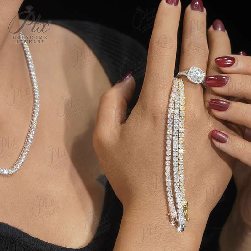 2-6.5mm Moissanite Tennis Chain Hippop Full Size Sale Necklace For Women Sterling Silver Gold Mans Moissanite Bracelet Fashion