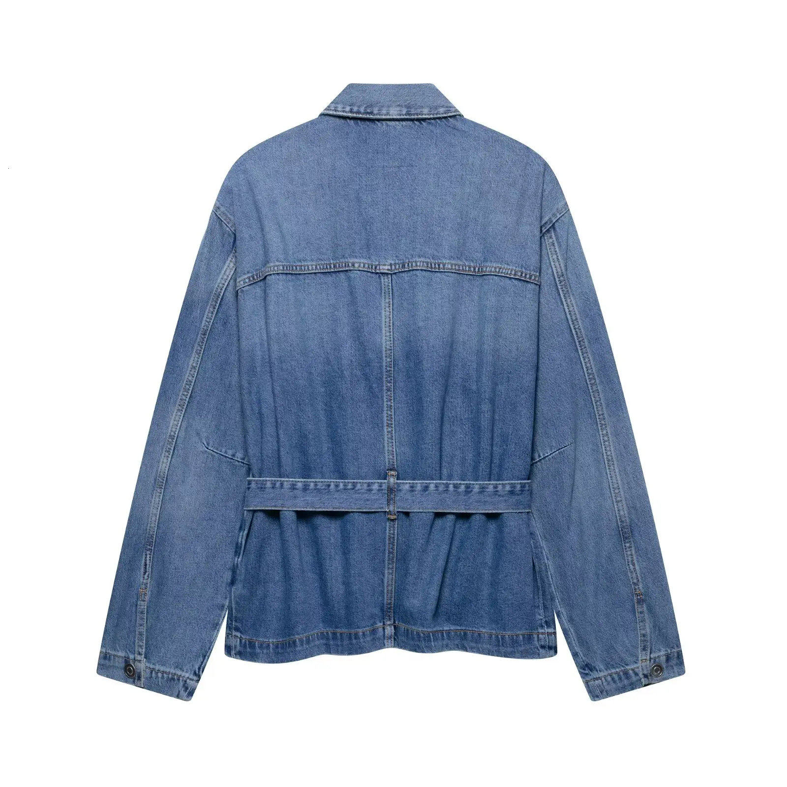 European and American style with a fashionable belt Versatile Spring denim jacket 250326