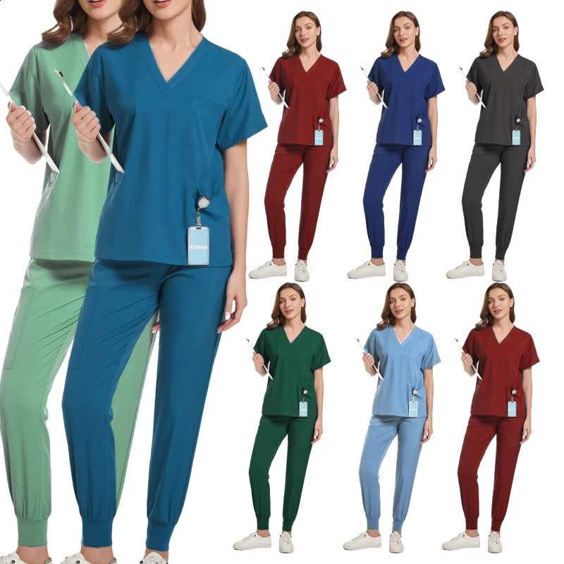 High quality nursing work clothes uniforms Vneck tops jogging pants pet grooming doctor accessories 250326