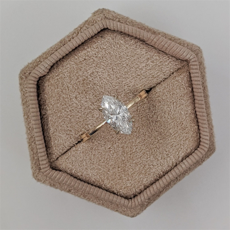 Jewelry Solid Gold Ring 1.5 Carat Marquise Engagement Sollitaire Ring For Women 14K Real Gold Thin Band Simple Design Womens Gold Ring