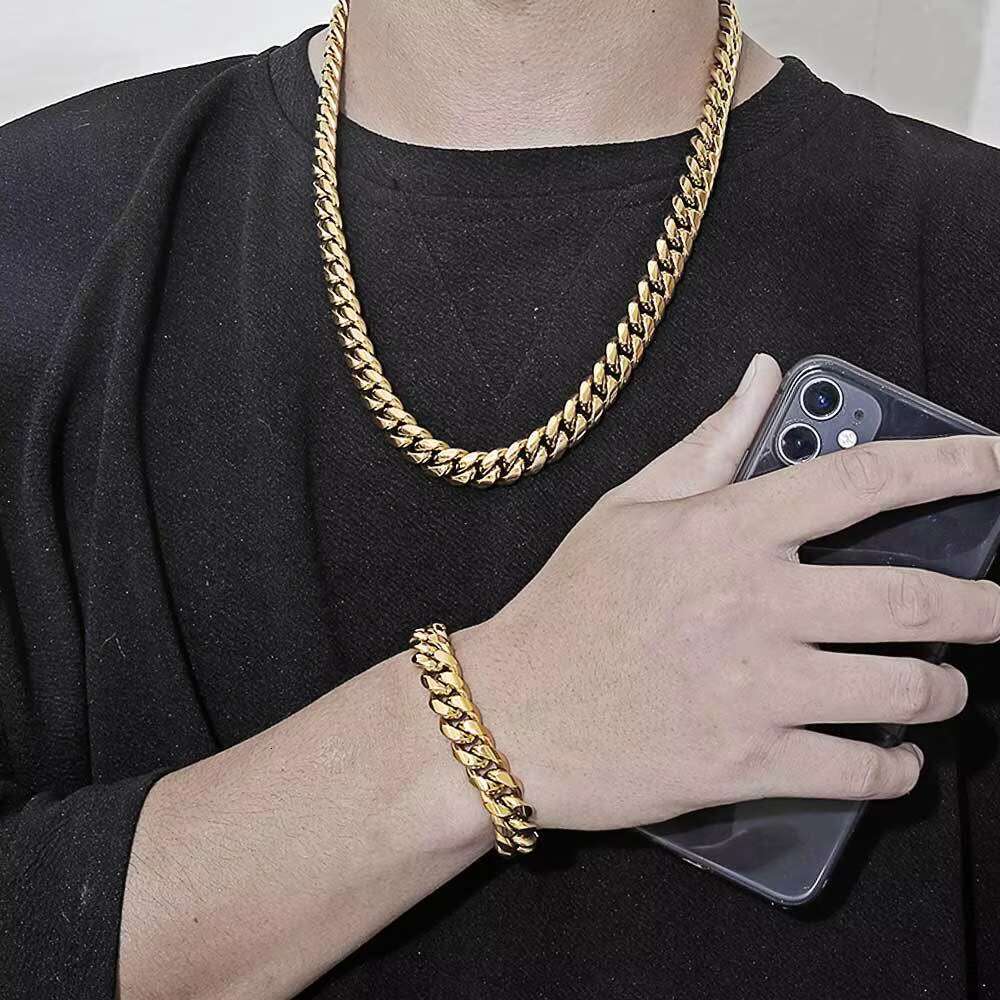 Wholesale Joyeria Acero Inoxidable Gold Plated Jewelry Figaro Chain Miami Curb Cuban Link Necklace Bracelet Mens Jewelry Set