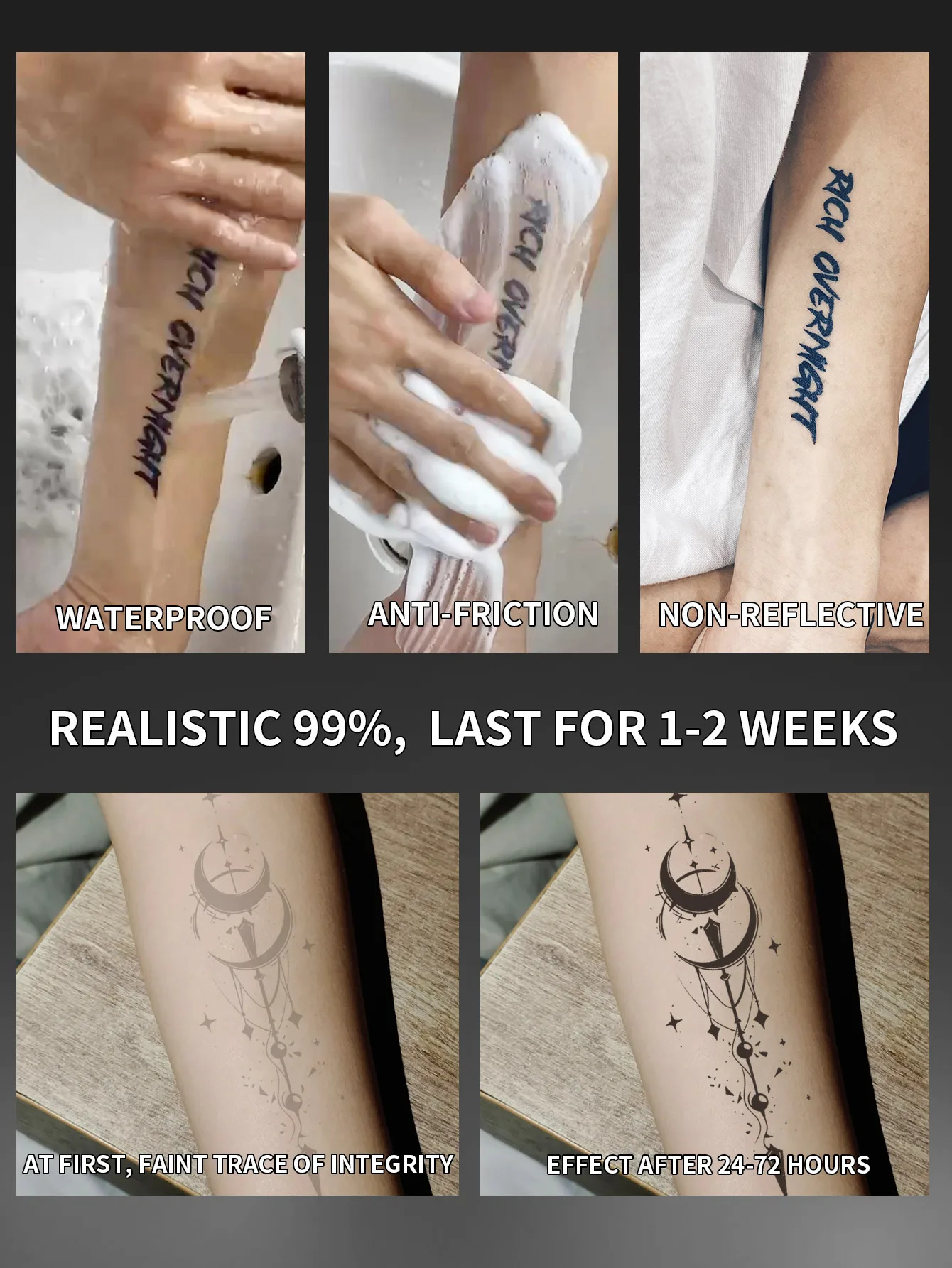 Moon spine back waterproof temporary tattoo sticker lasts 12 weeks realistic semipermanent 250325