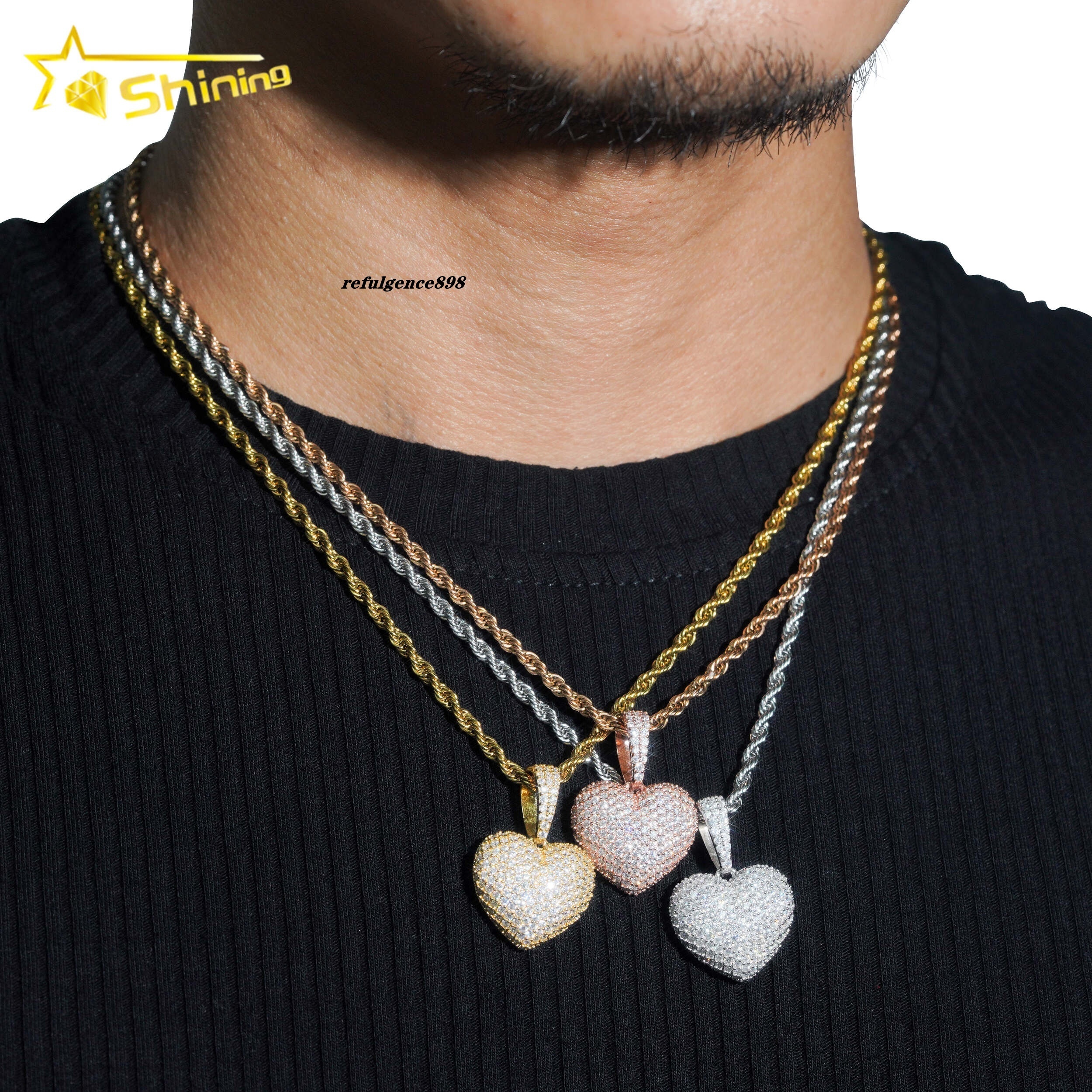 Ready to Ship Hip Hop Heart Iced Out 925 Sterling Silver Diamond Moissanite Pendant for Necklace