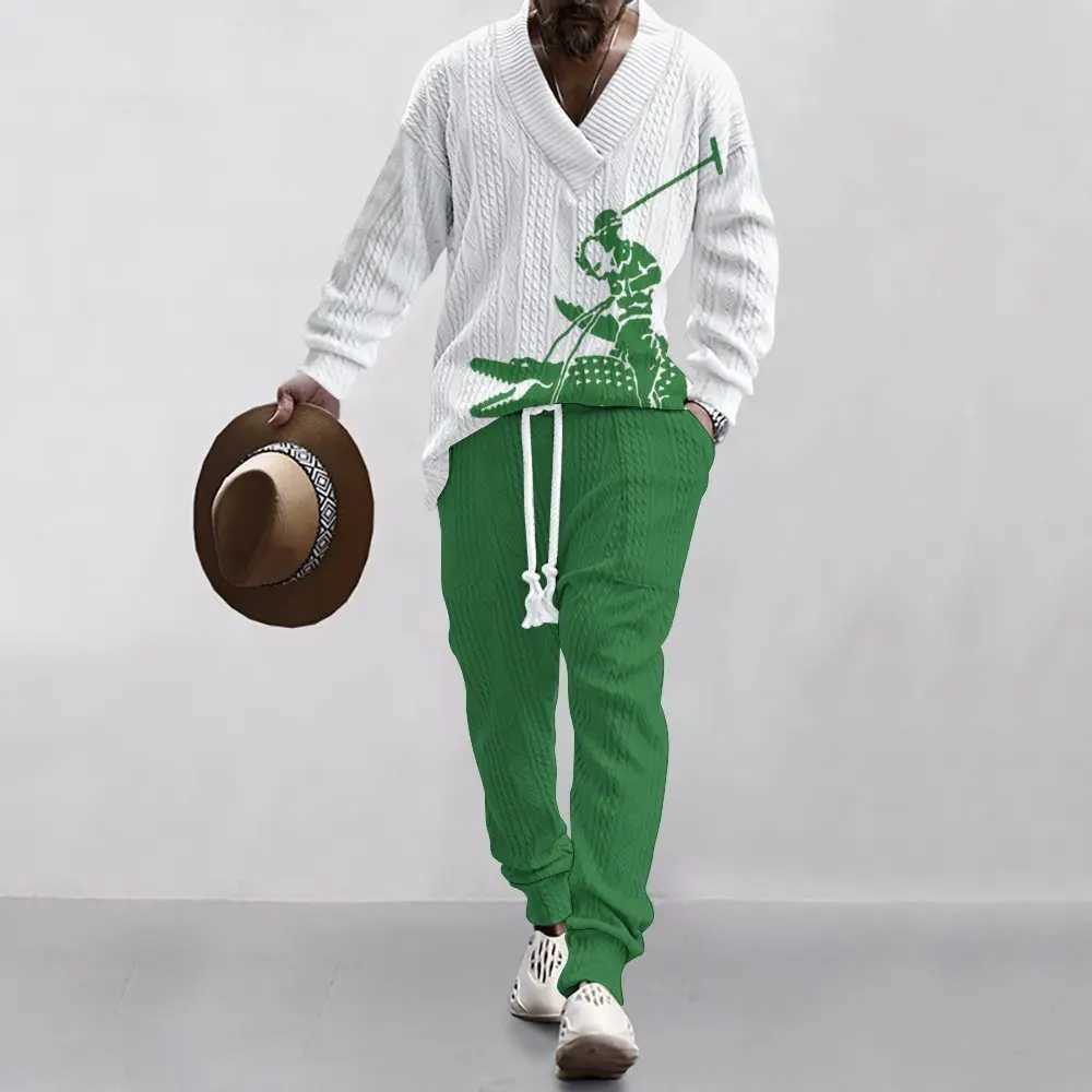 2024 Cross border New Mens Casual Mens V-neck Universal Knitted Sweater SetXJ250326