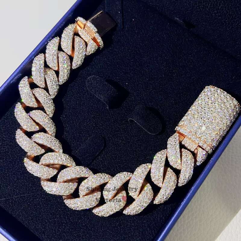 New Design Big Stone Clasp Solid Silver 925 Hip Hop Iced Out Cuban Link Bracelet 20MM With Moissanite Diamond Pass Diamond Teste