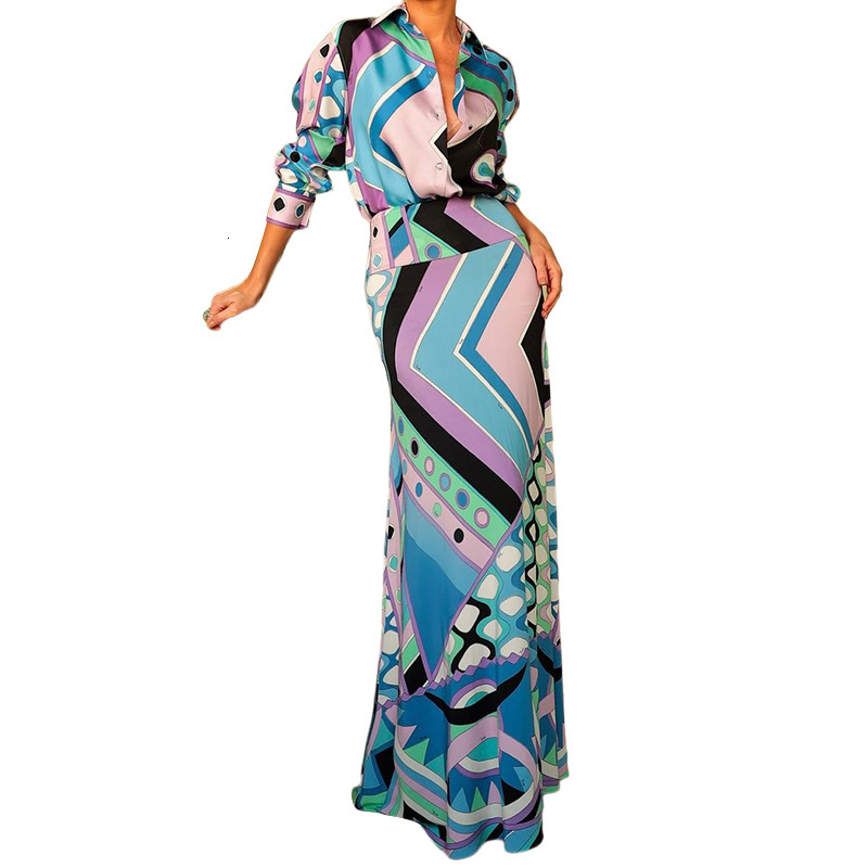 2025 Designer Beach Spring New Women's Fashion Printed Shirt Bag Hip Skirt Two Piece Set