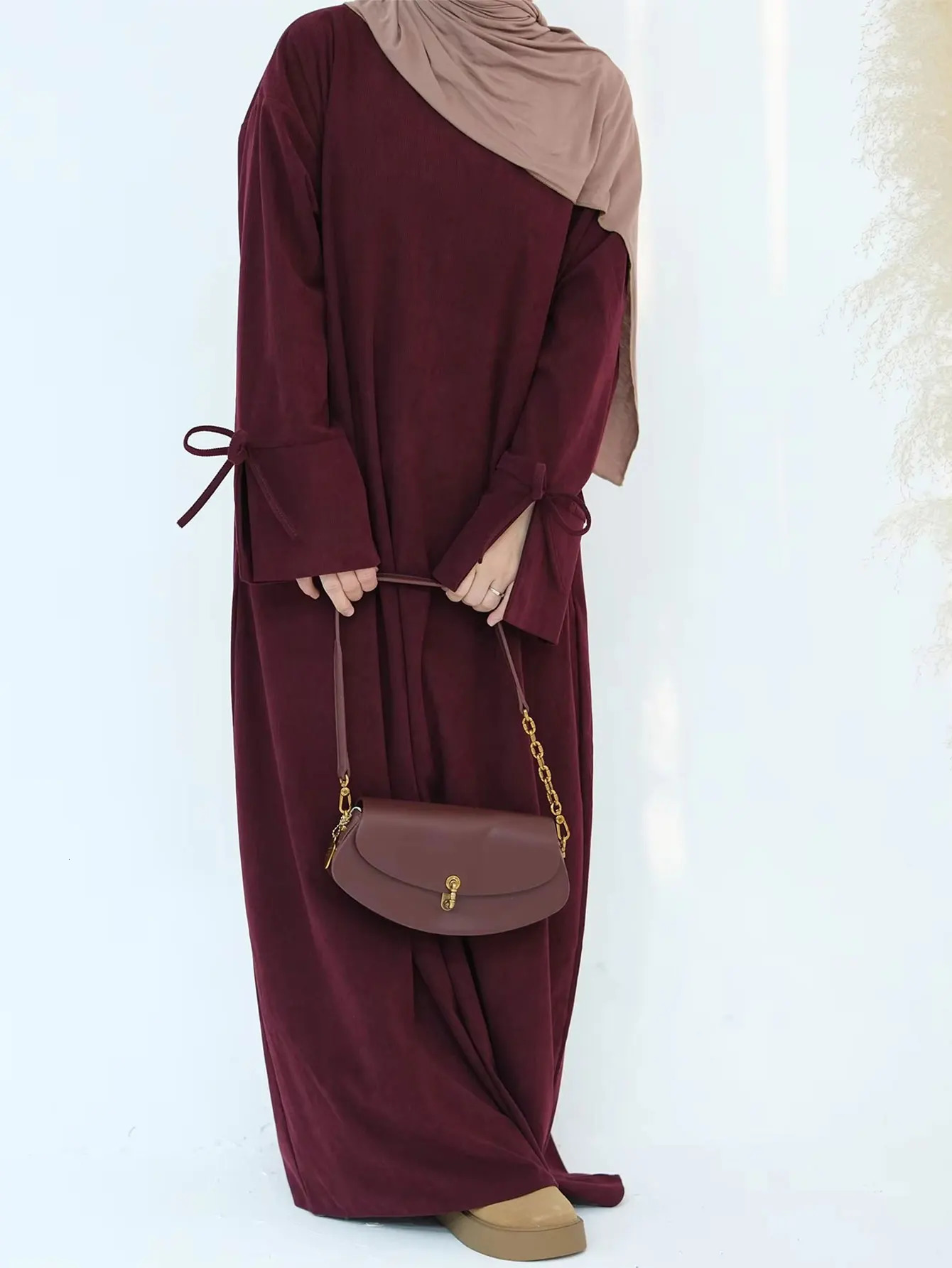 Sweet Ramadan Bowknot Dubai Abaya Dress y Arab Muslim Women Modest Islamic Party Coat Kaftan Fashion Gown 250326