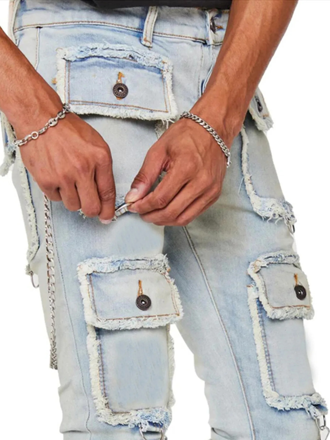 Multi-pocket Cargo Jeans Y2k Men's Jeans Stretch Straight-leg Pants Vintage Trousers Overalls Casual High Street Hip Hop Jeans 250317