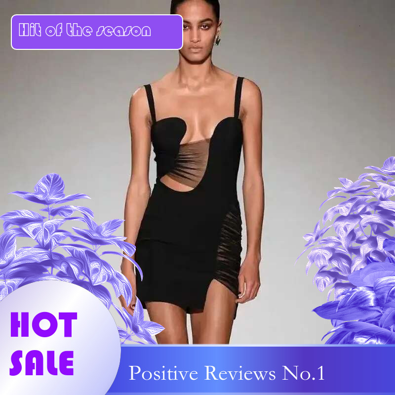 Dongdumaoyi Vrouwen Zomer Zwart Hemdje See Through Mesh Hollow Sexy Mini Bandage Een Stuk Jurk C