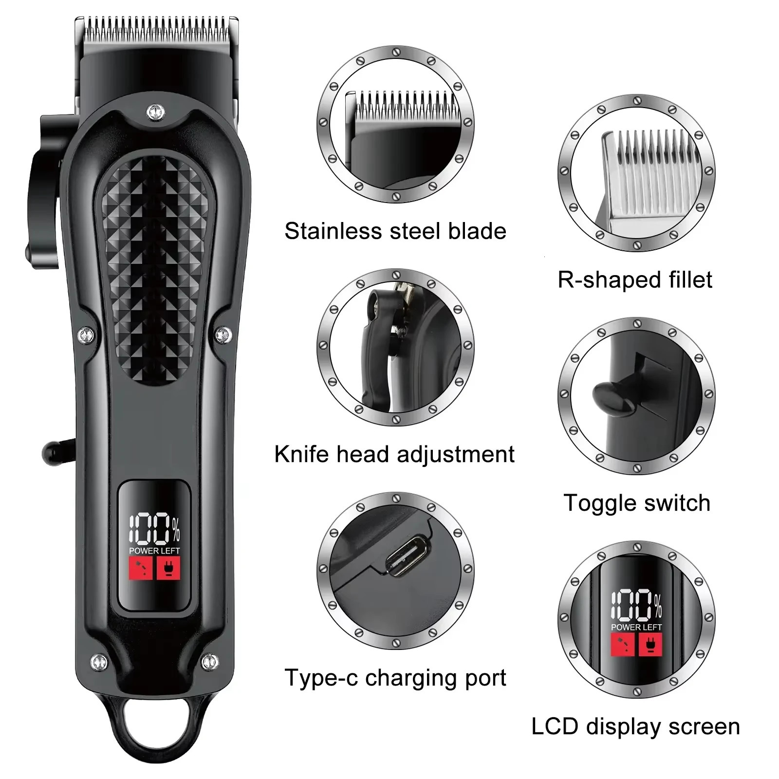 Adjustable Professional Hair Clipper Barber Hair Trimmer For Men Electric Powerful Hair Cutting Machine Rechargeable Haircut Kit 250324