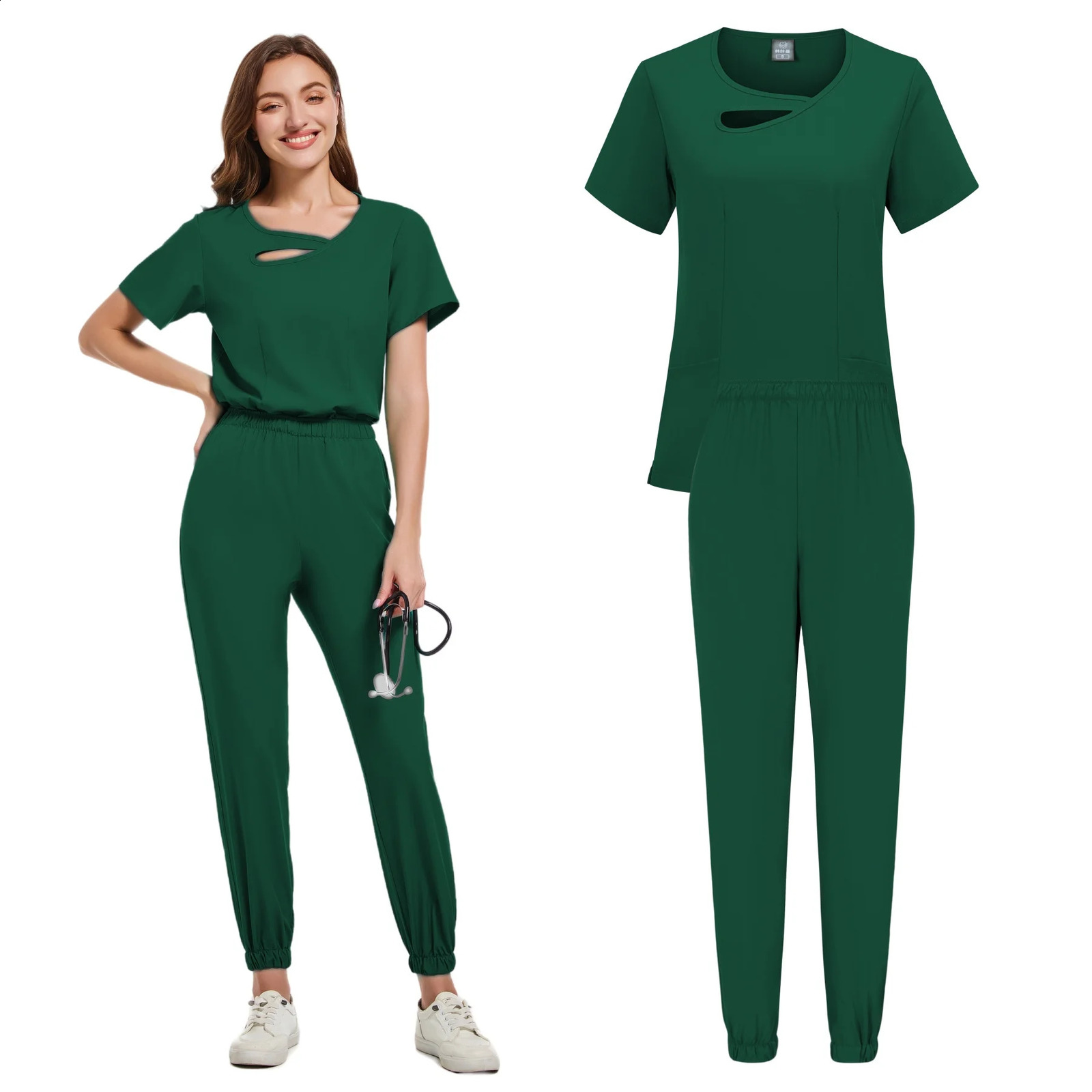 frosted set uniform elastic top pocket pants nurse doctors surgery beauty salon workwear 250326