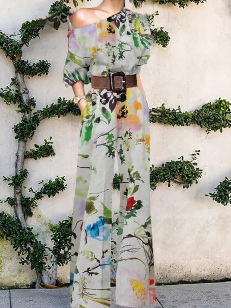 Womens jumpsuit springsummer womens fashionable and elegant office wide leg pants tight fitting onepiece 250326