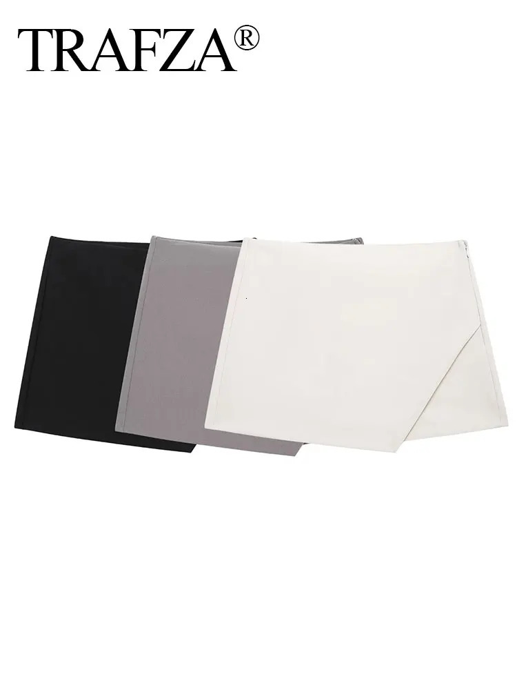 TRAFZA Womens Spring Fashion Elegant Culottes Solid Color High Waist Aline Asymmetric Side Zipper Ultra Thin Ski Pants 250326