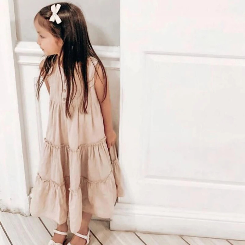 Girls Beach Dress Summer Vintage Plated Tutu Skirt Dress for Girls Clothes Breathable Linen Cotton Toddler Girls Boho Dress 1-7Y 250326