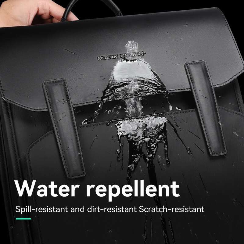 Mark Ryden Classic Work Black Leather Backpack 15.6 Inch Laptop Waterproof Bag School Bags Business Bacbackpack For Men