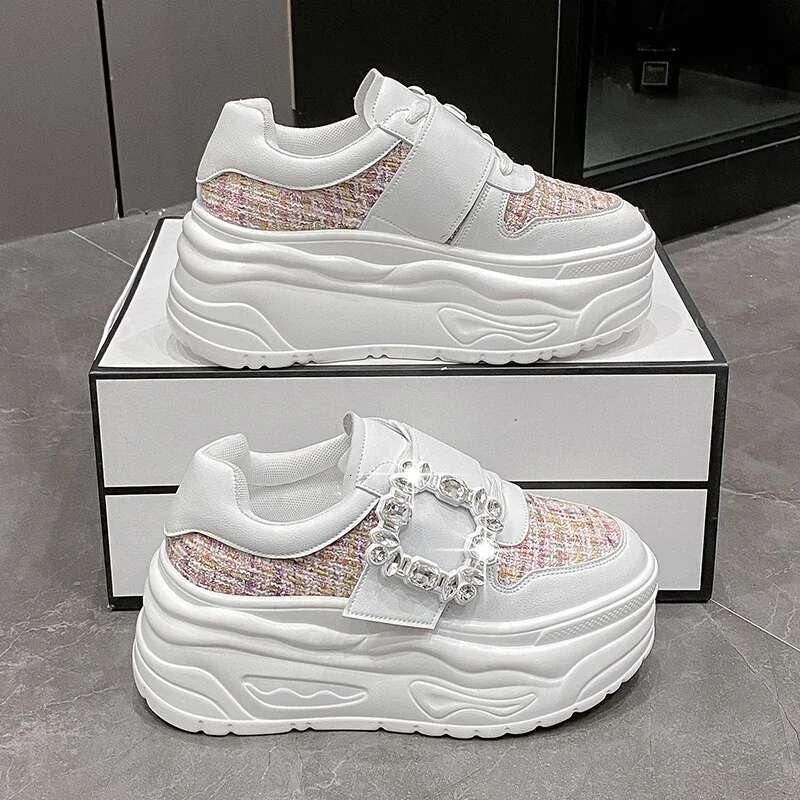 Designer Shoes Thick Leather Outdoor Casual White High Rise Slope Heel Multifunctional Sports Shoes For Women's Autumn Crystal Skateboard Shoes